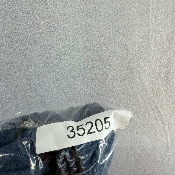 Vintage Navy Denim Bomber Jacket Mens Large Blue Cropped Boxy Elastic Collar 90s - Picture 9 of 9